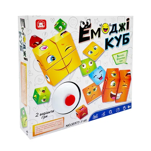 Сімейна настільна гра "Емоджі куб" Bambi XS977-116E 16 кубиків, 48 карток - фото 1