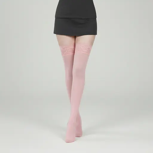 Чулки женские с кружевом облегающие XS-S розовые - фото 2