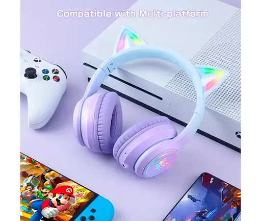 Навушники Onikuma Bluetooth з підсвіткою B90 Gaming CAT with LED фіолетові - фото 8