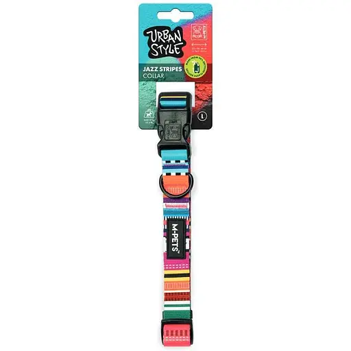 M-Pets Urban Style Jazz Stripes Dog Collar - Нашийник з принтом смужки для маленьких, середніх і великих порід собак - L/2,5x38-66 см