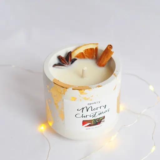 Ароматична свічка ручної роботи із соєвого воску «Mulled wine» Spokiy SP2393, 130 г у гіпсовому кашпо - фото 3