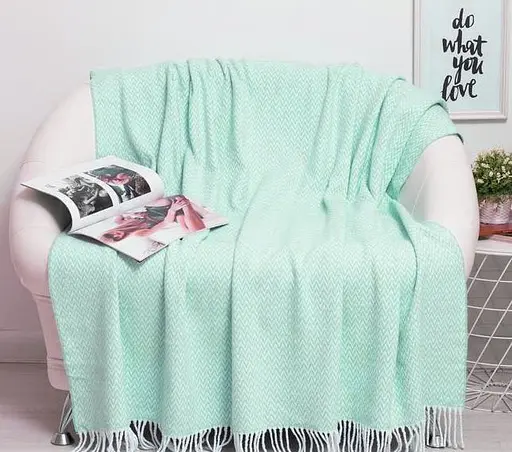 Плед хлопковый Vladi Валенсия Антонио 140х200 бело-мятный (10272) - фото 1