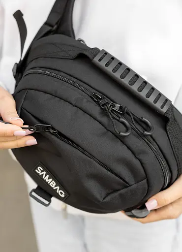 Женская сумка через плечо бананка Sambag Flex Pro черная 30×17×15 см (85451065) - фото 3