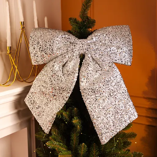 Бант новорічний Yiwu для декору з паєтками на ялинку 55×70 см CR-2-25 - фото 2