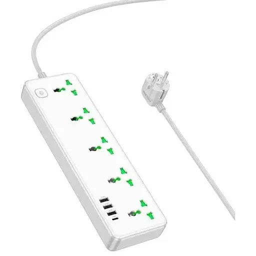Подовжувач мережі Hoco AC13A на 5 розеток 3USB/1Type-C 10A 250V 1.5 м 2500W білий - фото 2