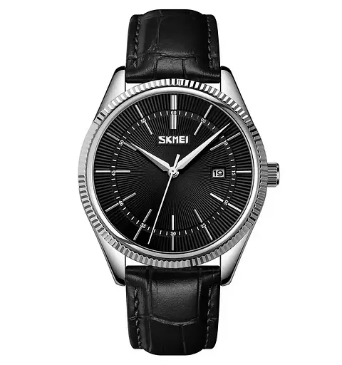 Чоловічий наручний годинник Skmei 9298 (Сріблястий з чорним циферблатом)