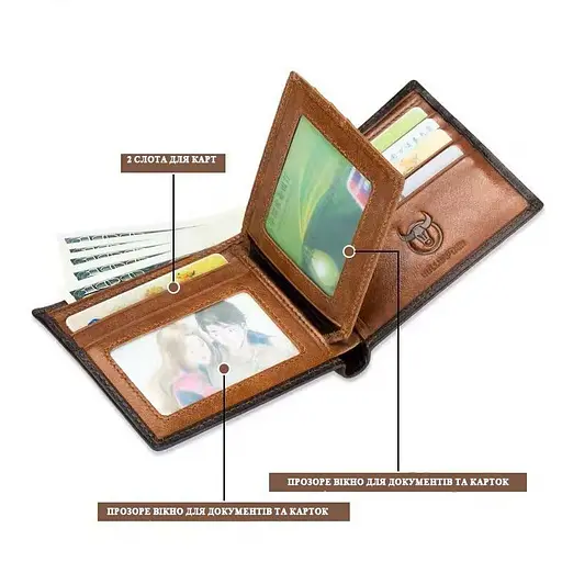 Мужской кожаный кошелек BULL 12х10х1.5 см acs0029247 - фото 5