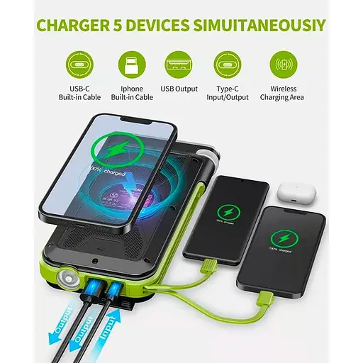 Зовнішній акумулятор із сонячною панеллю Solar 20000 mAh PN-W26 з радіо та БЗП - фото 7