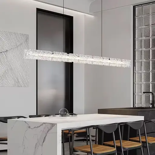 Підвісна видовжена люстра із пластинами у вигляді прозорих крижин 100 см | Line F | Арт. MJ371-L1000 BK - фото 1