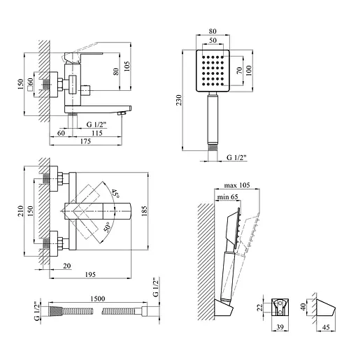 Змішувач для ванни Kroner KRM Edelstahl Kubus - ESG060 (CV023012) - фото 7