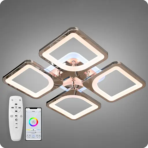 Люстра світлодіодна 517 Dlight 3color з пультом 80Вт Хром (01536) - фото 1