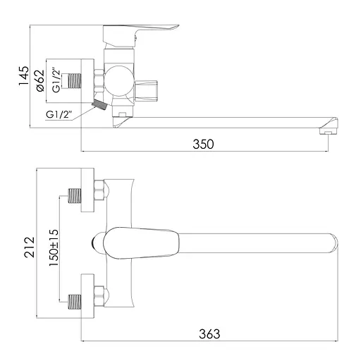 Змішувач для ванни довгий вилив чорний матовий 35 мм Imprese Vaclav f03206410AB Чорний матовий - фото 2