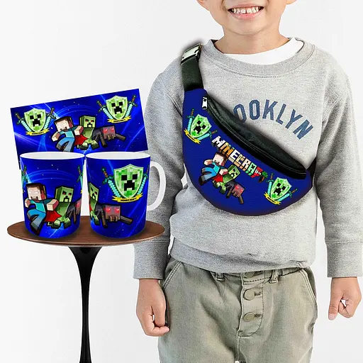 Набор: детская сумка-бананка+кружка Майнкрафт "Minecraft" 32х15см,бананка для мальчика через плечо (00921)