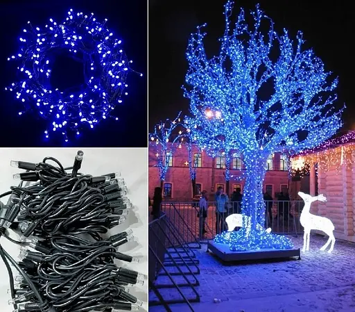 Гирлянда-нить уличная 100 led с переходником 10 м Синий - фото 6