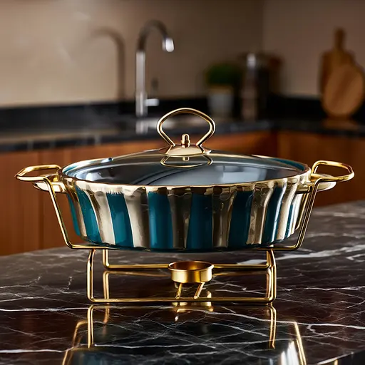 Марміт порцеляновий настільний круглий з підставкою 1 літр мармітниця з підігрівом Зелений Yiwu JY-5