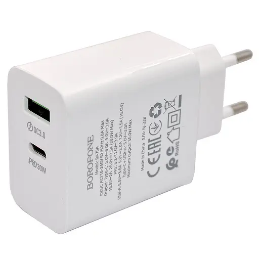 Сетевое зарядное устройство для Borofone BA75A Powerfull блок и кабель Type-C to Lightning - фото 2