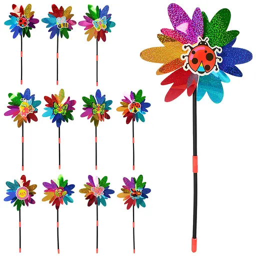 Ветрячок маленький, цветок, диаметр 19,5 см, палочка 36 см, фольга, 2 шт. в упаковке (В ассортименте) - фото 2