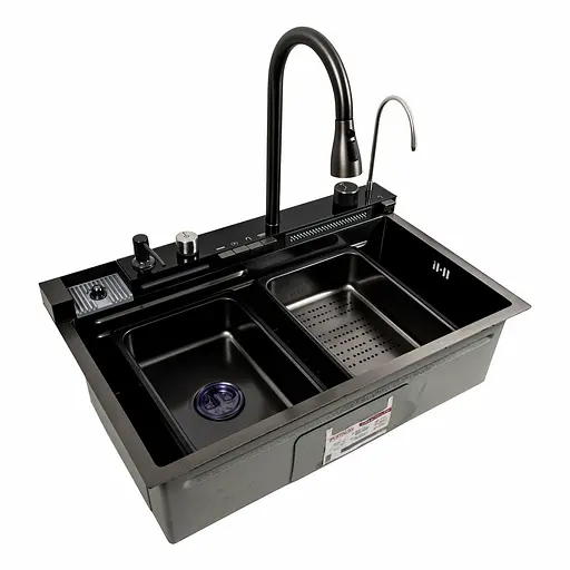 Кухонна мийка чорна PVD 75x46E Platinum Handmade Водоспад Whale, Чорний - фото 7