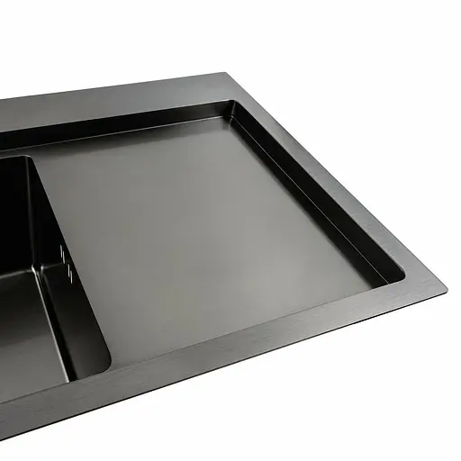 Кухонна мийка чорна PVD 78x43 L Platinum Handmade (два отвори, круглий сифон 3,0/0,8), Чорний - фото 4