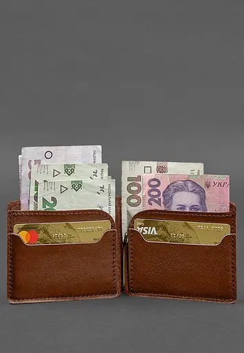 Кожаное портмоне 13.0 зажим светло-коричневый краст - фото 3