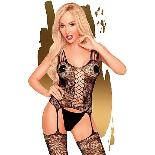 Бодистокинг с имитацией корсета и пояса для чулок Penthouse - Love Bud Black S/L