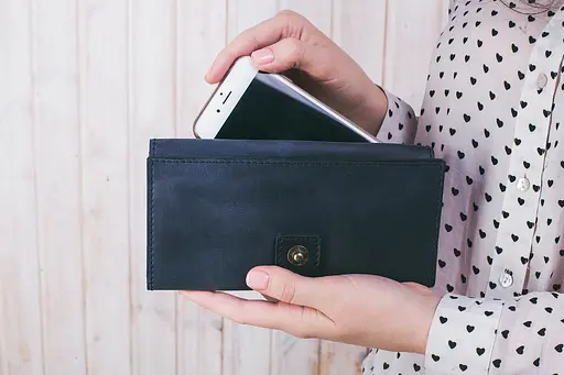 Кожаное портмоне 3.0 синее Crazy Horse - фото 6