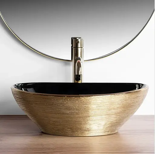 Умивальник Rea Sofia brushed gold black накладний REA-U3310, Золотий - фото 3