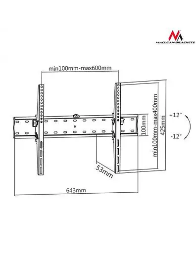 Похилий кронштейн для телевізорів 37-70 діагоналі Maclean MC-668 (max VESA: 400x600) - фото 4