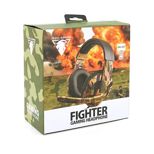Навушники провідні Jedel GH-237 з мікрофоном і регулюванням гучності Black / Haki Box - фото 2