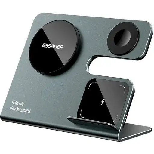 Бездротовий мультизарядний пристрій Essager Ruicheng desktop magnetic suction 15W (3 in 1) чорний - фото 1