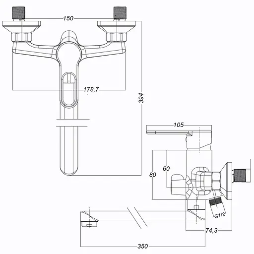 Змішувач для ванни Globus Lux Dolly GLD-0208 латунний з душем для установки на стіну елегантний та функціональний - фото 8
