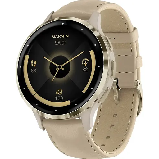 Смарт-годинник Garmin Venu 3S Soft Gold Stainless Steel Bezel with French Gray Case and Leather Band (010-02785-55) [153841] - фото 1