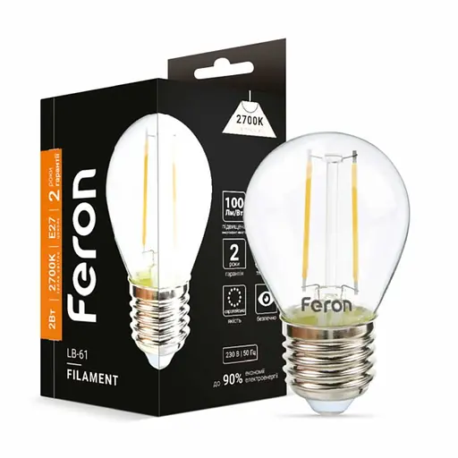 Світлодіодна лампа Feron Filament LB-61 2 Вт E27 2700K прозора - фото 1