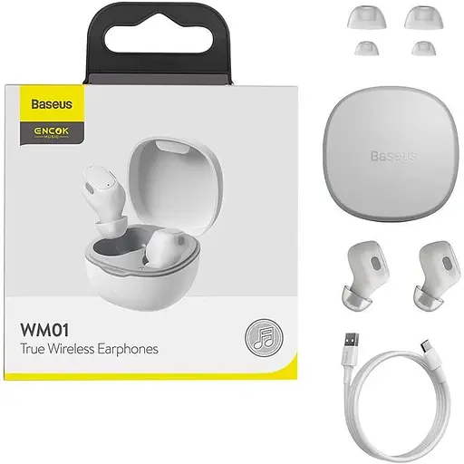 Наушники беспроводные - гарнитура Bluetooth 5.0 Baseus Encok True Wireless Earphones WM01 белые - фото 2