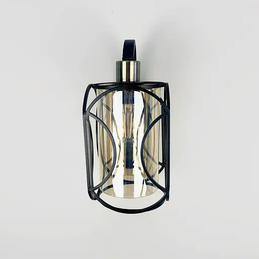 Бра з янтарним плафоном у чорному каркасі 30х15 см Арт. 12055/1W BK+AM Line F - фото 2