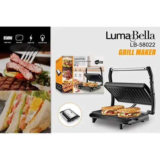 Гриль электрический прижимной Luma Bella LB-58022 антипригарное покрытие 850Вт Черный с серым - фото 4