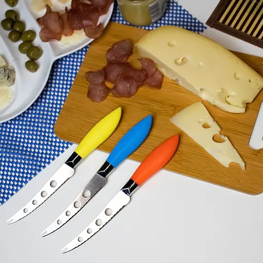 Нож для сыра с пластиковой ручкой L 21.5 см лезвие 11 см, Kitchen Master Желтый 86120 - фото 2