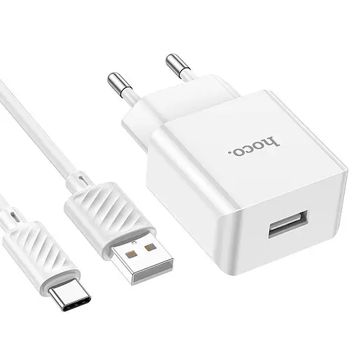 Блок живлення мережевий Hoco C106A Leisure + Type-C single port charger 1USB 10.5W білий - фото 2