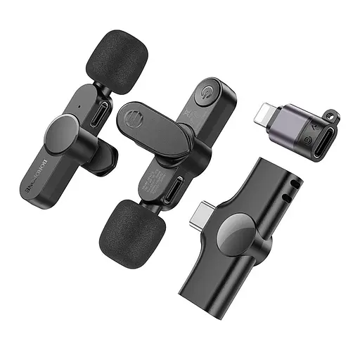 Мікрофонна система бездротова Borofone BFK12 Trophy lavalier wireless digital microphone(iP/Type-C) чорний - фото 2