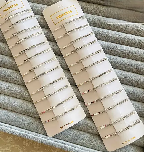 Набір заколки-невидимки з блискучими стразами 12 шт Серебристий - фото 1