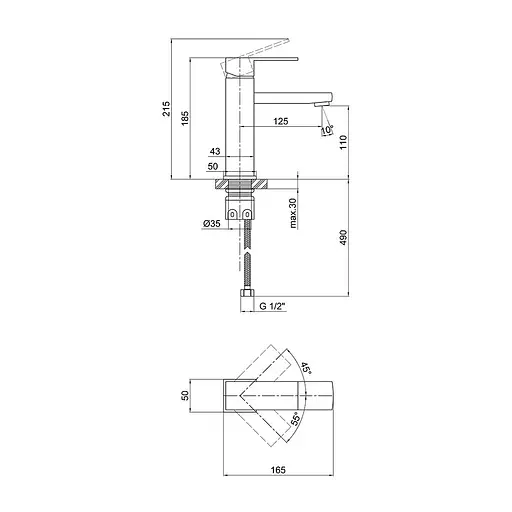 Змішувач для раковини Lidz Kubis 001F (LDKUB001FNKS28534) - фото 2