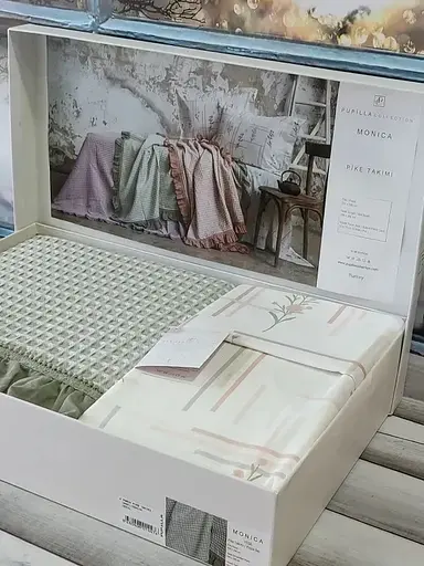 Постельное белье с вафельным покрывалом Pupilla Monica Yesil Pupilla pbe0051428 - фото 3