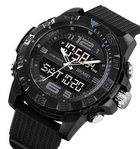 Часы мужские наручные спортивные Skmei 2162 с двойным дисплеем и подсветкой (Черный) - фото 3