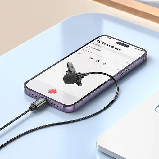 Микрофон петличный Borofone BFK11 Elegant lavalier Lightning 2m Black - фото 6