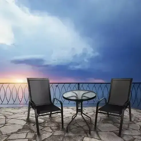 Набір садових меблів Gardlov 23461 стіл зі склом + 2 складані крісла чорний метал - фото 2