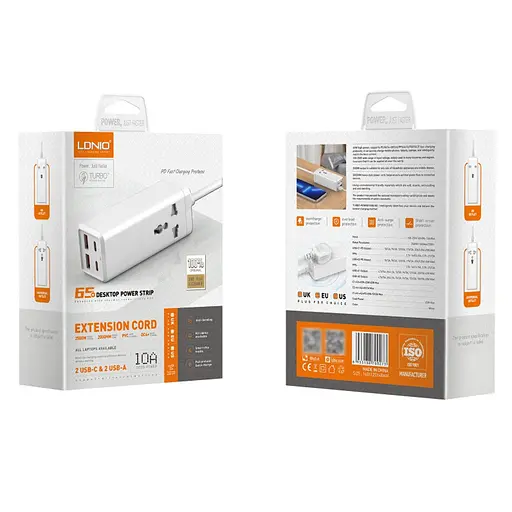 Сетевое зарядное устройство удлинитель LDNIO SC1418 2 USB/2 Type-C QC PD 1 розетка 2m белый - фото 6