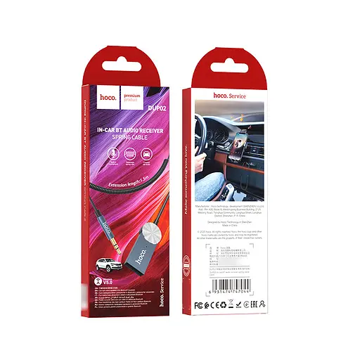AUX-кабель Hoco DUP02 bluetooth to Jack 3.5 пружинный автомобильный аудиоресивер черный - фото 7