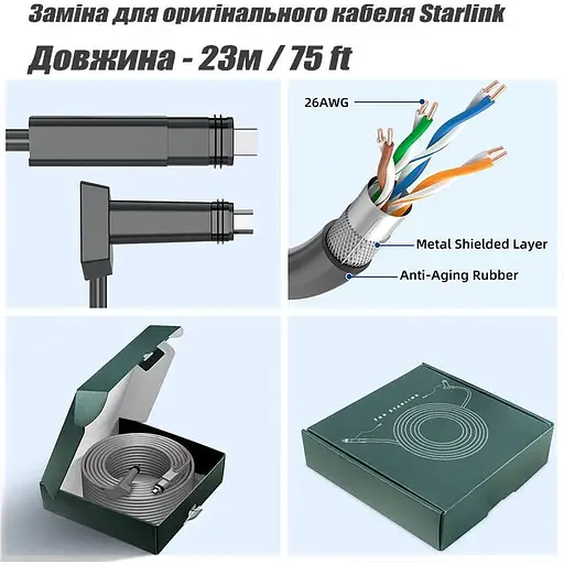 Кабель-замена Starlink сменный 23 м 75 ft V2 - фото 4