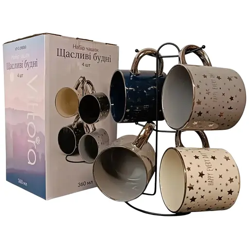 Набір чашок Vittora Щасливі будні 4 шт. 360 мл (137552)