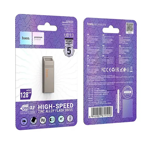 USB флеш накопитель Hoco UD13 128GB USB 3.2 металлический серый - фото 6